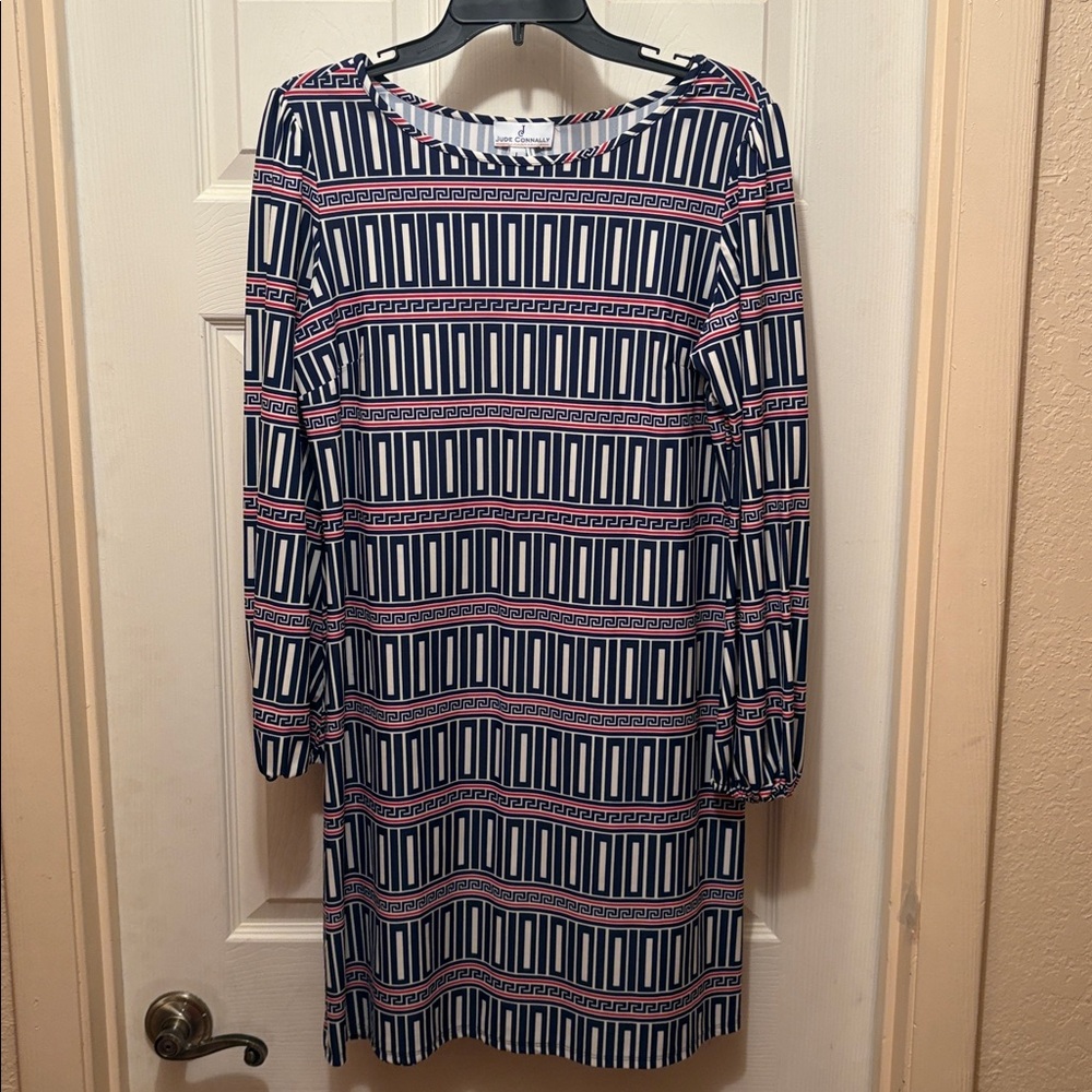 Jude Connally Navy and White Geometric Dress